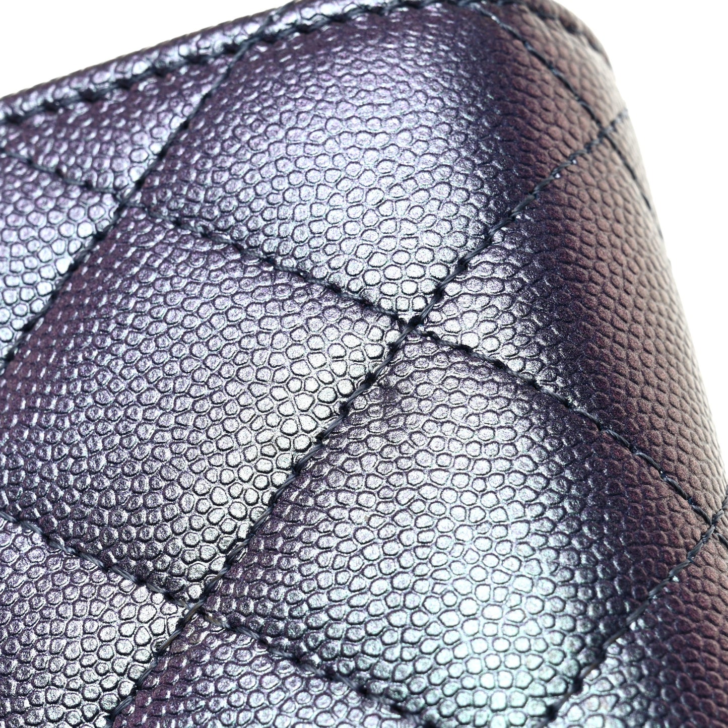 Iridescent Caviar Quilted Large Gusset Flap Wallet Dark Blue