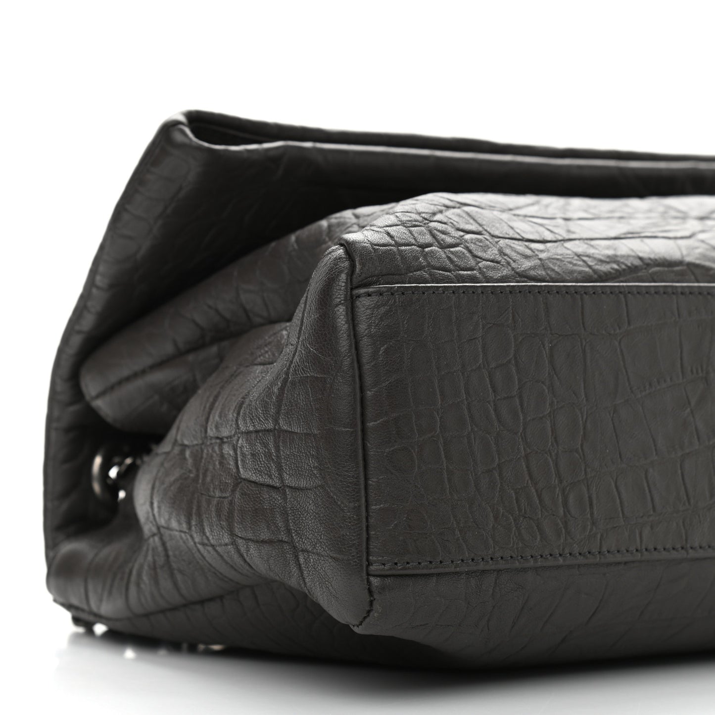 Calfskin Crocodile Embossed Medium West Hollywood Monogram Fold-Over Grey