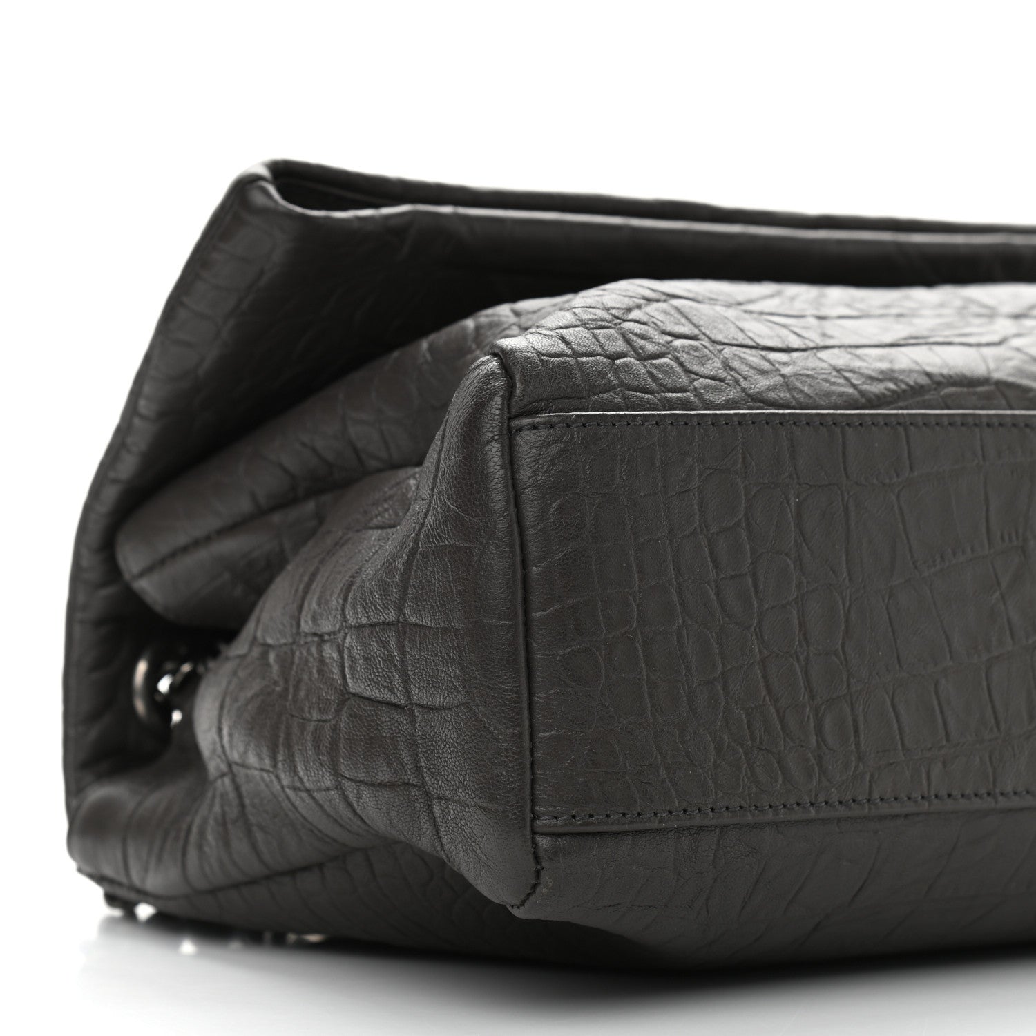 Saint Laurent Calfskin Crocodile Embossed Medium West Hollywood Monogram Fold-Over Grey 9 of 11