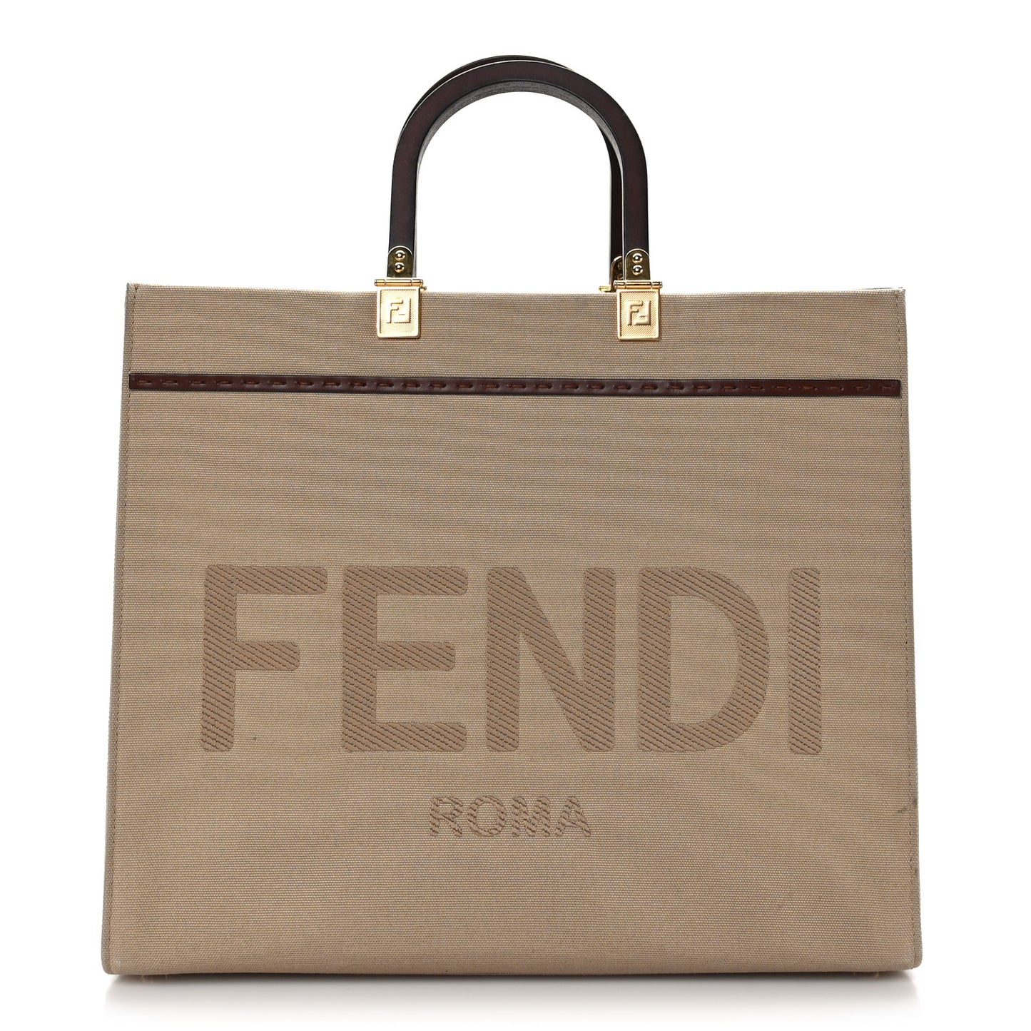 Canvas Vitello King Logo Embroidered Medium Fendi Sunshine Shopper Tote Sand Ghianda