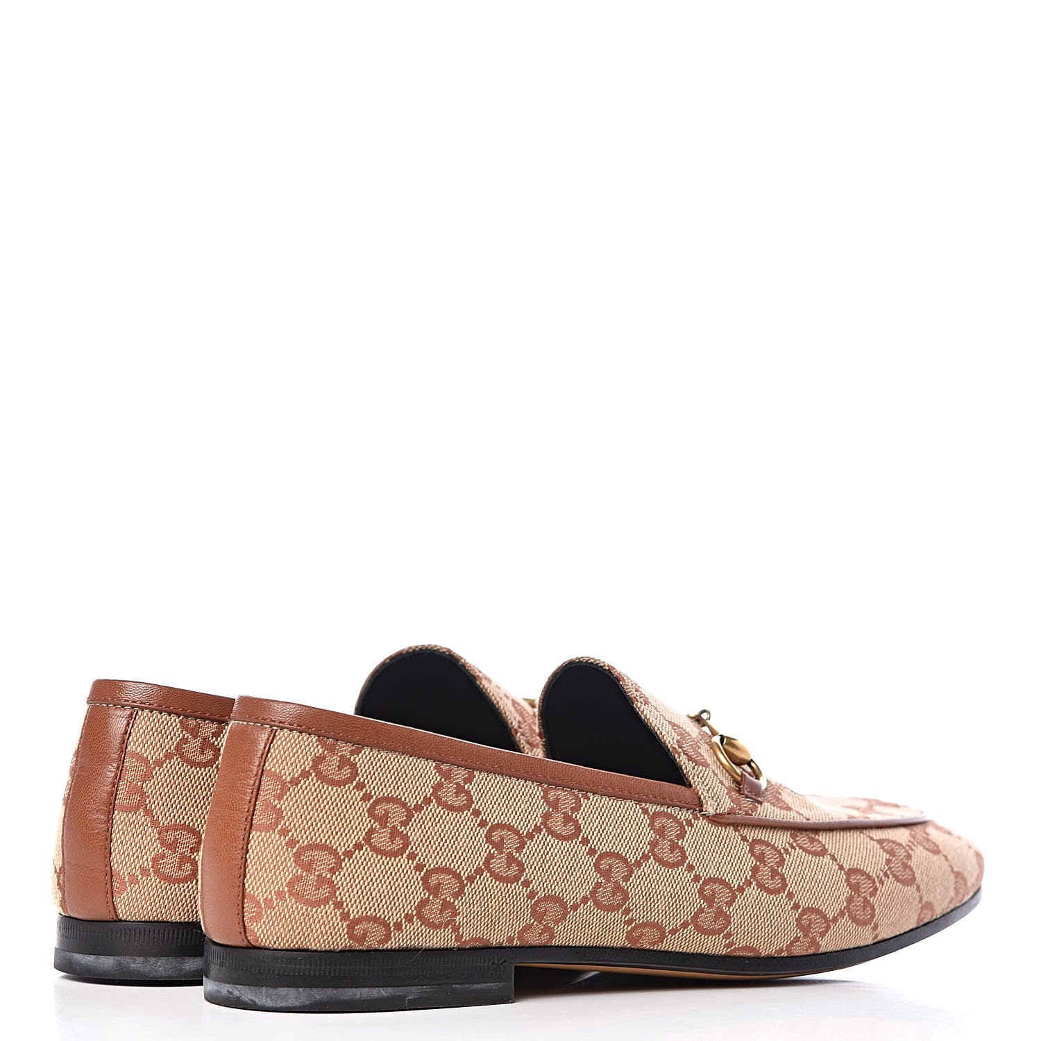 Gucci Canvas GG Monogram Horsebit Womens Jordaan Loafers 38 Beige Ruggine Rust 4 of 9