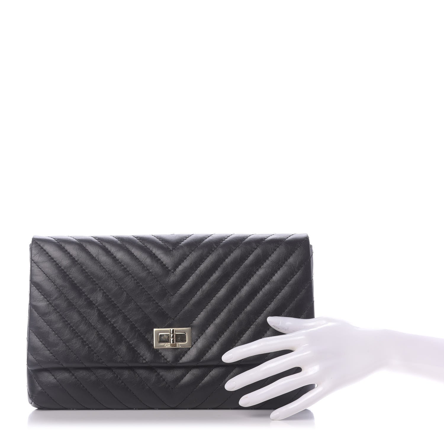 Chanel Aged Calfskin Chevron Quilted Reissue 2.55 Clutch Black 2 of 10