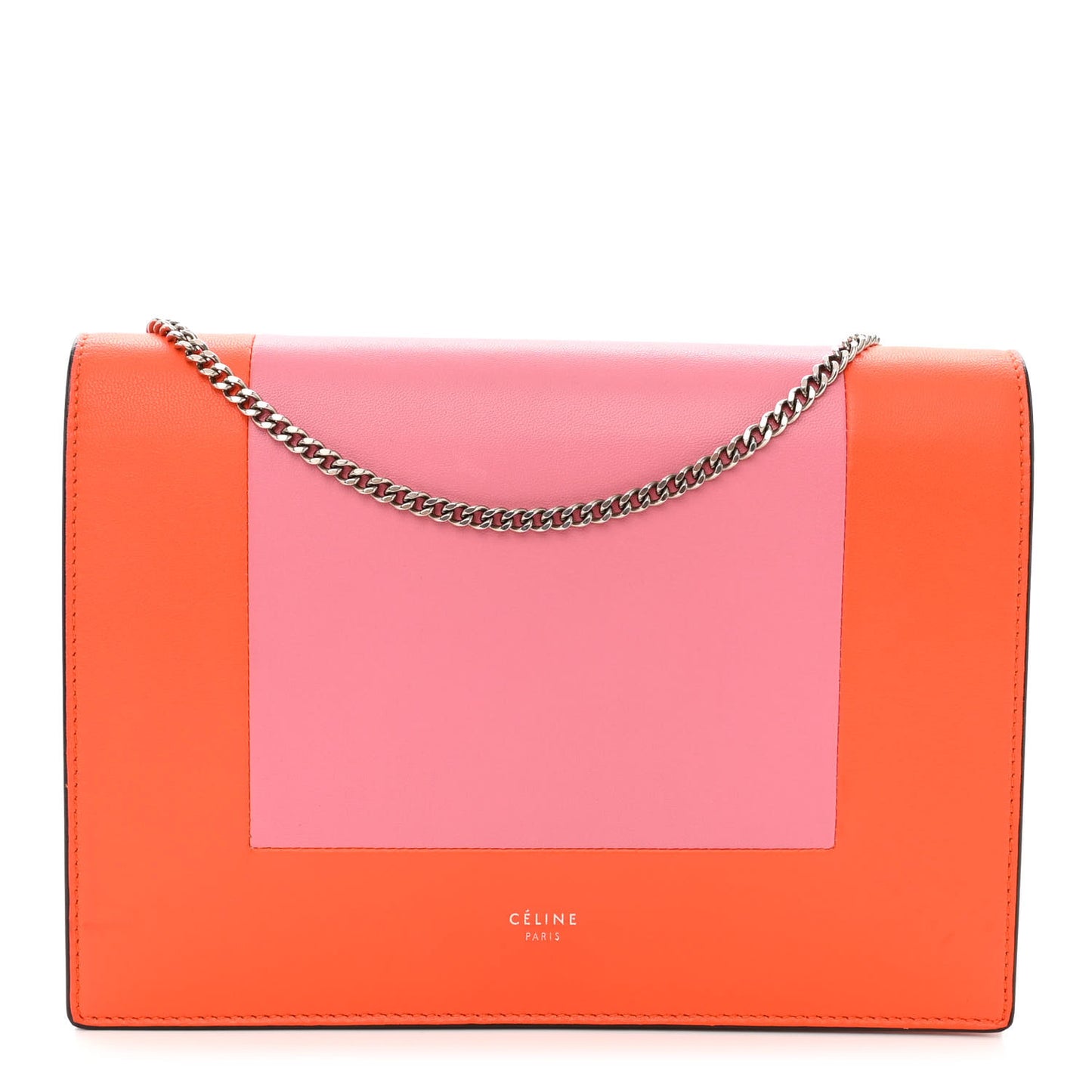 Smooth Lambskin Frame Evening Chain Clutch Steel Orange Flamingo