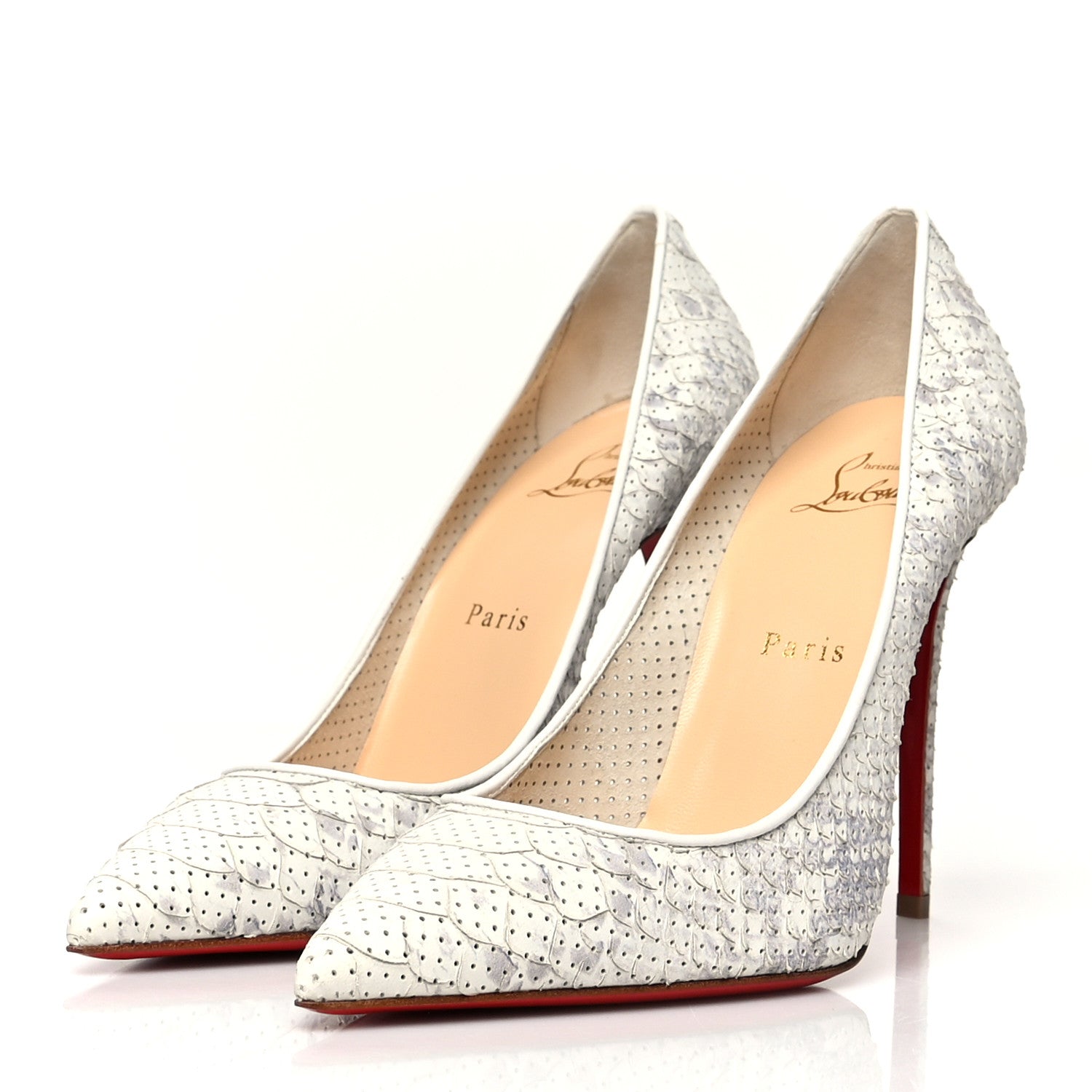 Christian Louboutin Perforated Python Decollete 554 100 Pumps 38 White 3 of 7