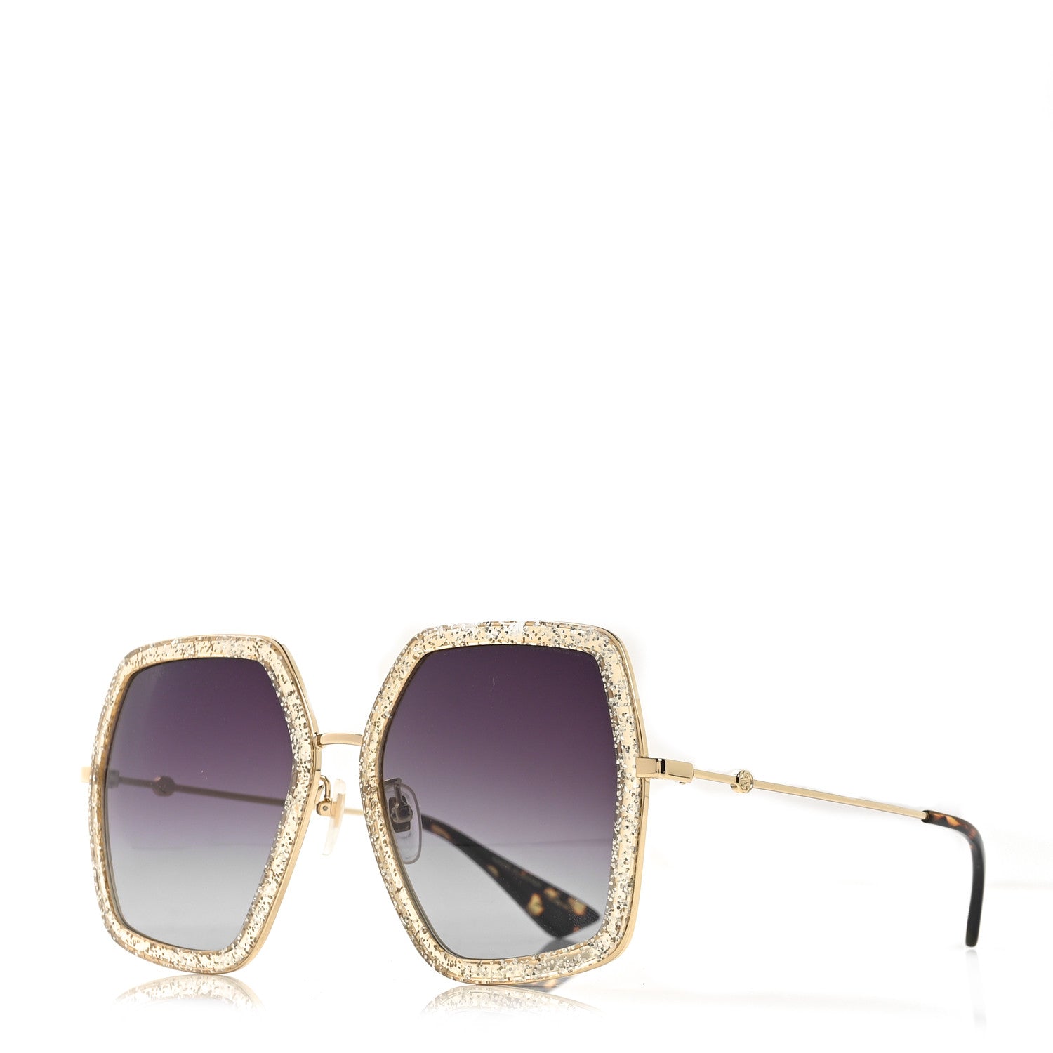 Gucci Glitter Acetate Oversize Square Frame Sunglasses GG0106S Gold 1 of 7