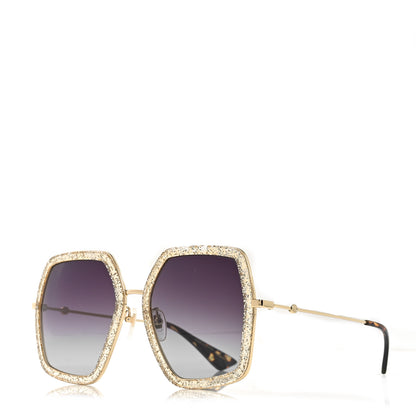 Gucci Glitter Acetate Oversize Square Frame Sunglasses GG0106S Gold 1 of 7