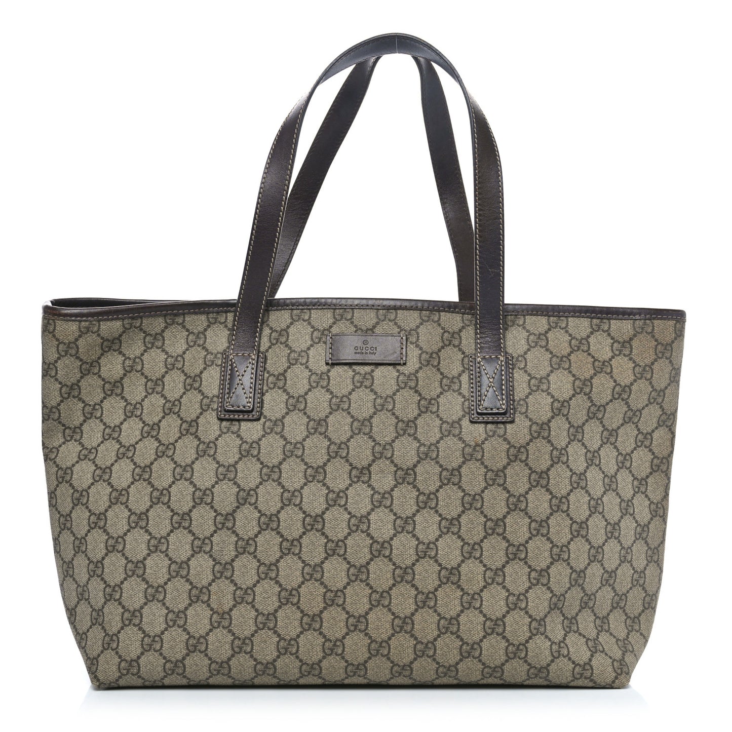 GG Supreme Monogram Medium Zippered Shopping Tote Dark Brown