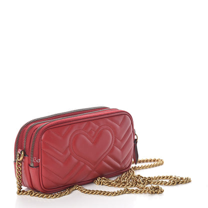 Gucci Calfskin Matelasse Mini GG Marmont Chain Crossbody Bag Hibiscus Red 2 of 8