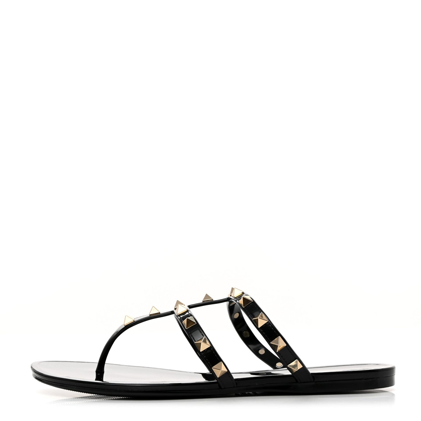 PVC Jelly Rockstud Caged Flat Thong Sandals 38 Black