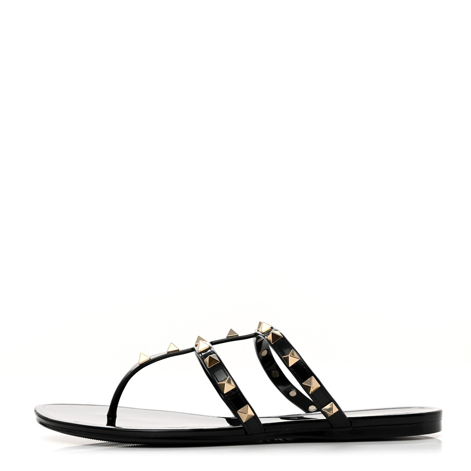 Valentino Garavani PVC Jelly Rockstud Caged Flat Thong Sandals 38 Black 1 of 8