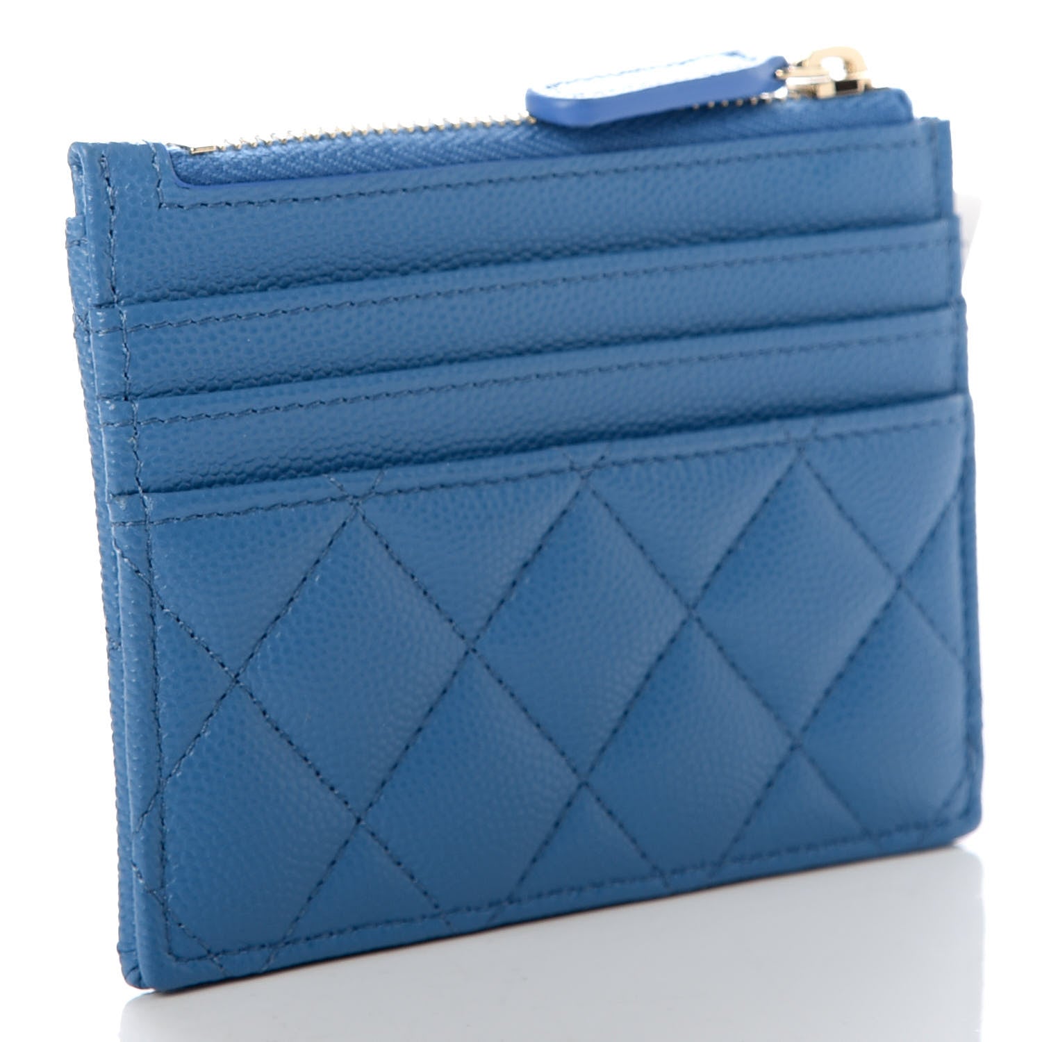 Chanel Caviar Quilted CC Zip Card Holder Blue 3 of 8