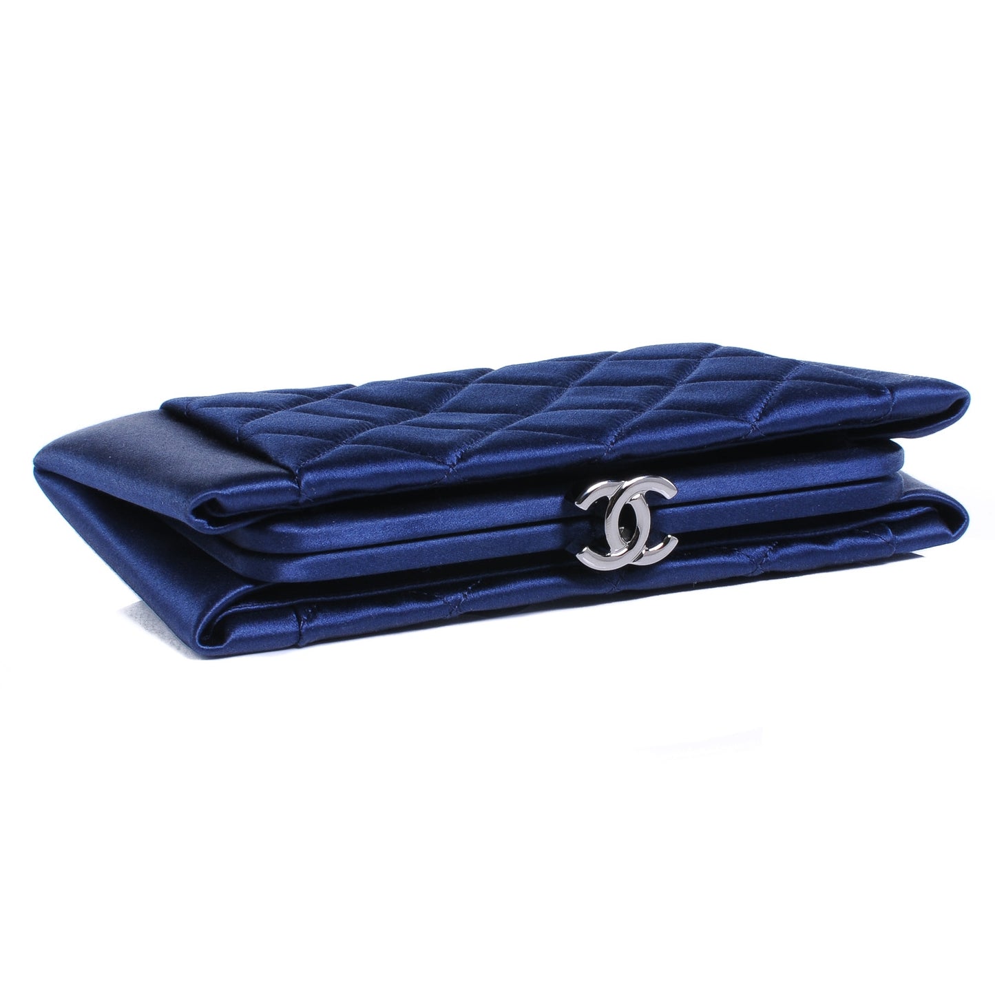 Satin Quilted Clutch Blue