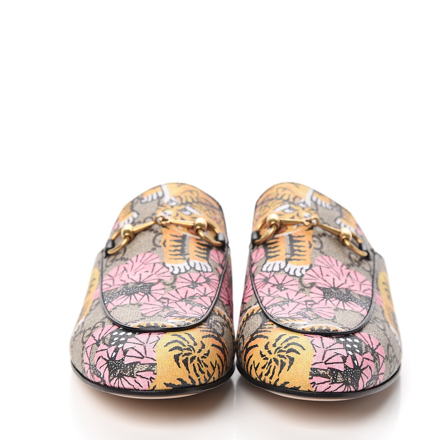 Gucci GG Supreme Monogram Bengal Womens Princetown Slippers 38 Beige Crop Pink 2 of 9