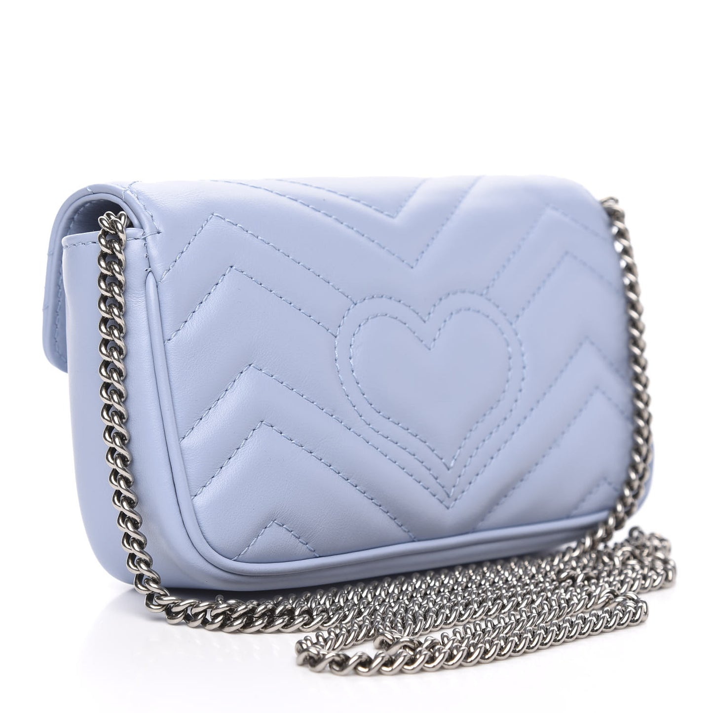 Calfskin Matelasse Super Mini GG Marmont Shoulder Bag Porcelain Light Blue