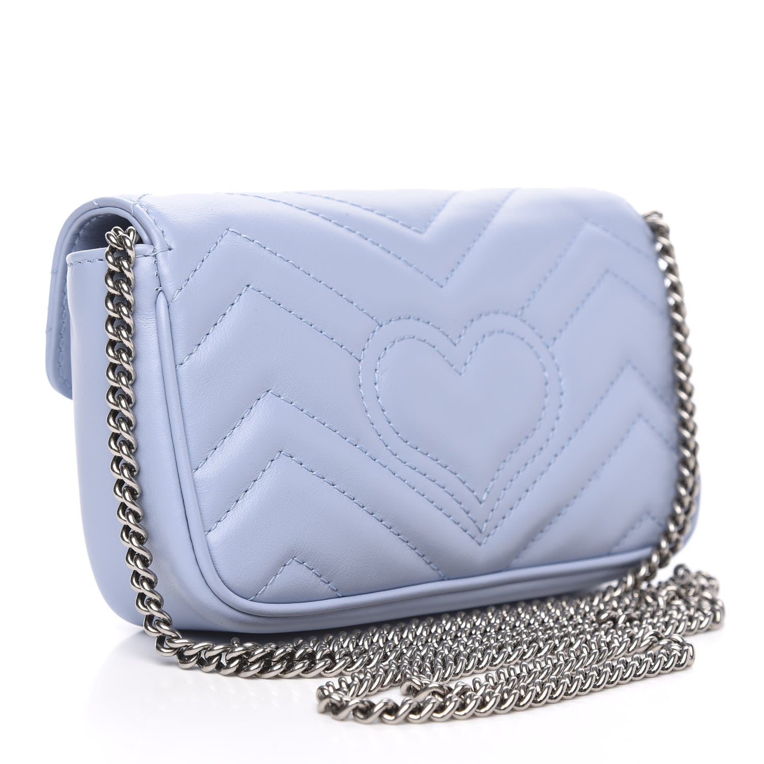 Gucci Calfskin Matelasse Super Mini GG Marmont Shoulder Bag Porcelain Light Blue 3 of 9