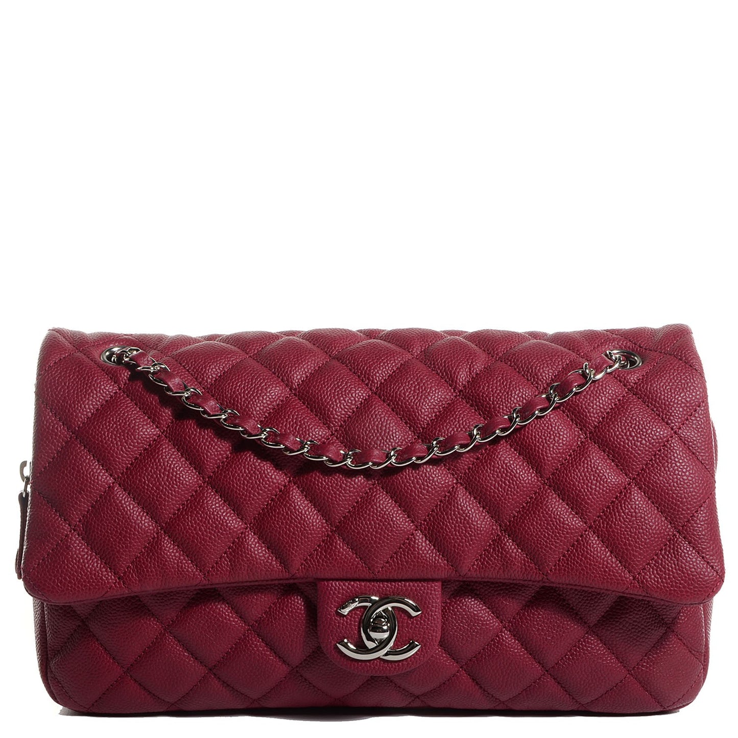 Caviar Quilted Jumbo Easy Flap Dark Red