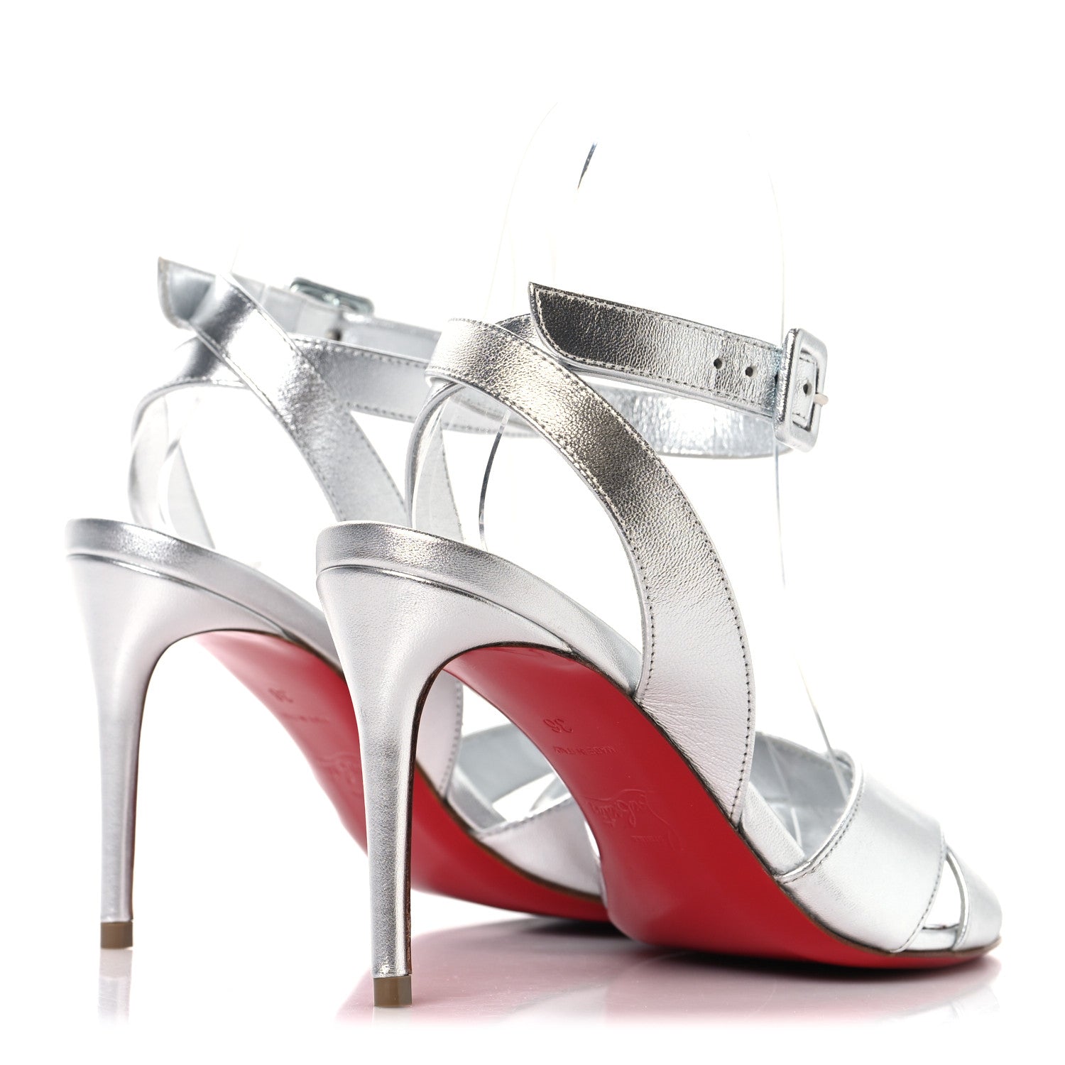 Christian Louboutin Kid Laminato Mariza 85 Sandals 36 Silver