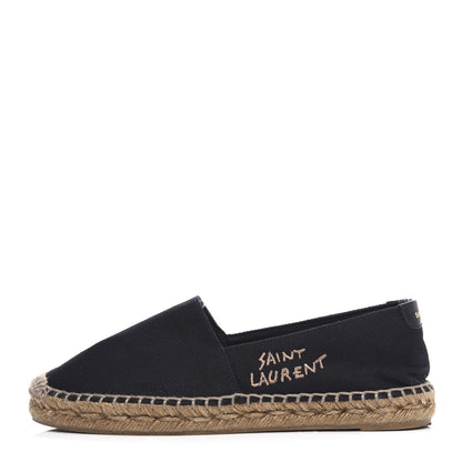Saint Laurent Canvas Nappa Elba Light Logo Embroidered Espadrilles 37.5 Black 1 of 8