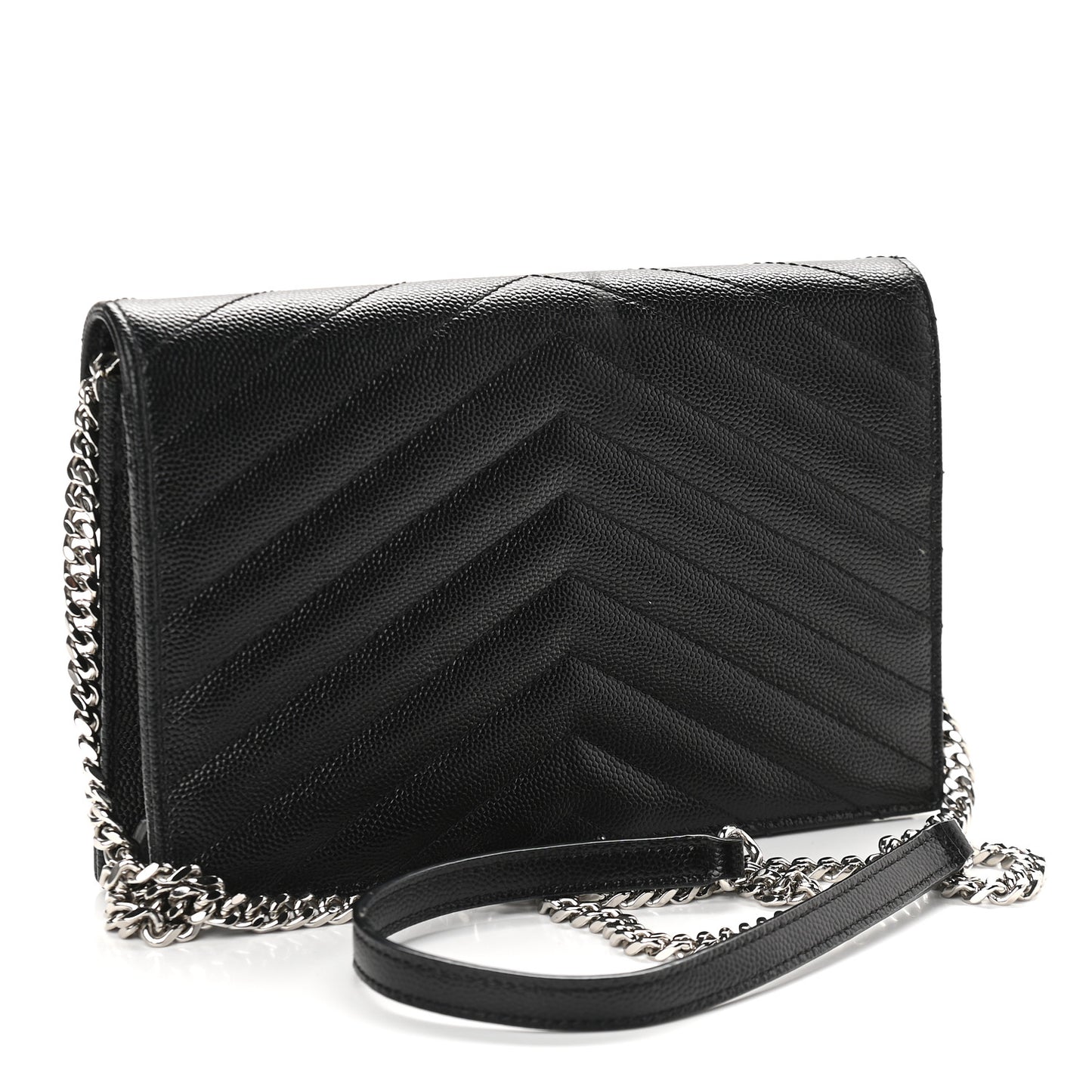 Grain De Poudre Matelasse Chevron Monogram Envelope Chain Wallet Black