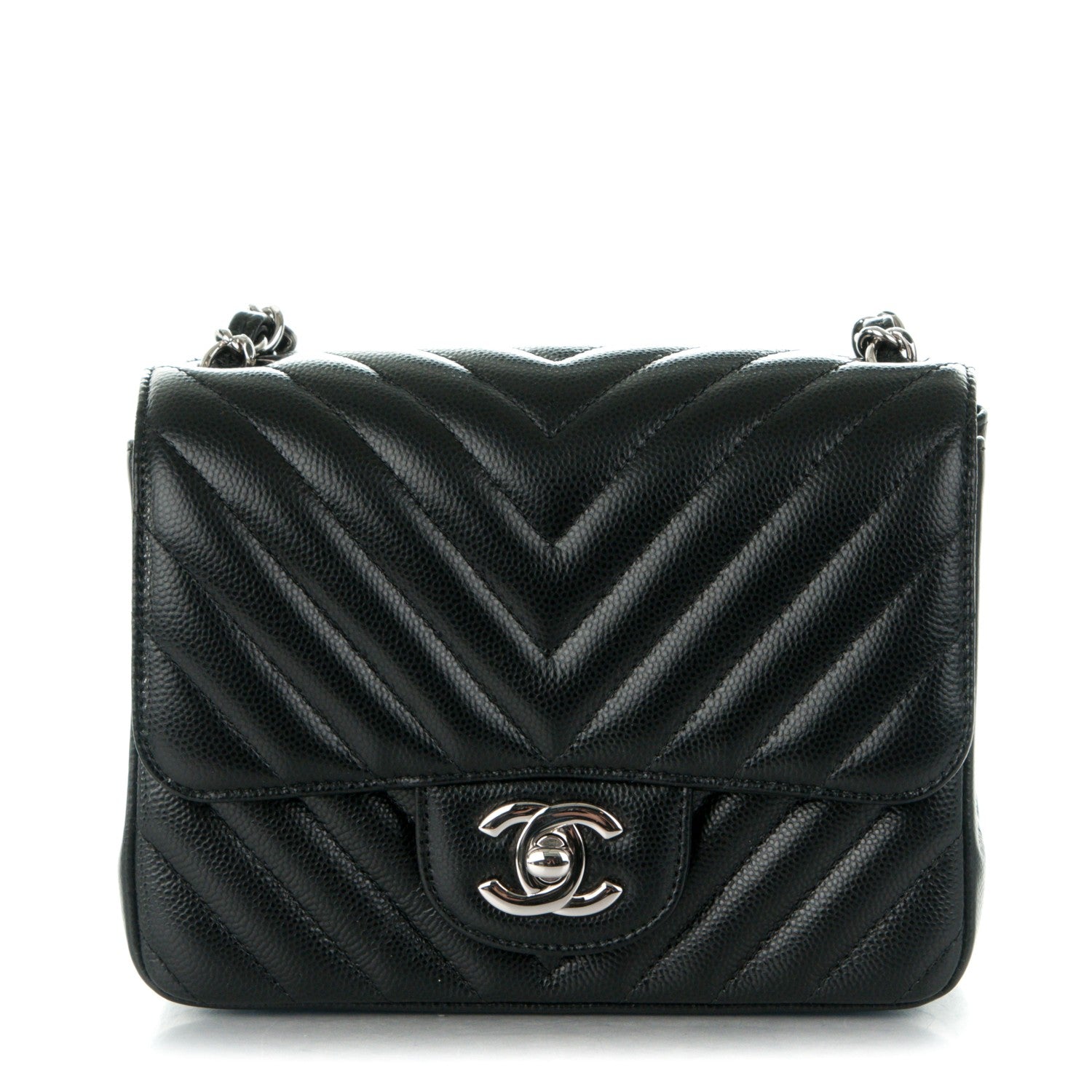 Chanel Caviar Chevron Quilted Mini Square Flap Black 1 of 8