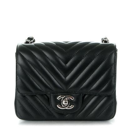 Chanel Caviar Chevron Quilted Mini Square Flap Black 1 of 8
