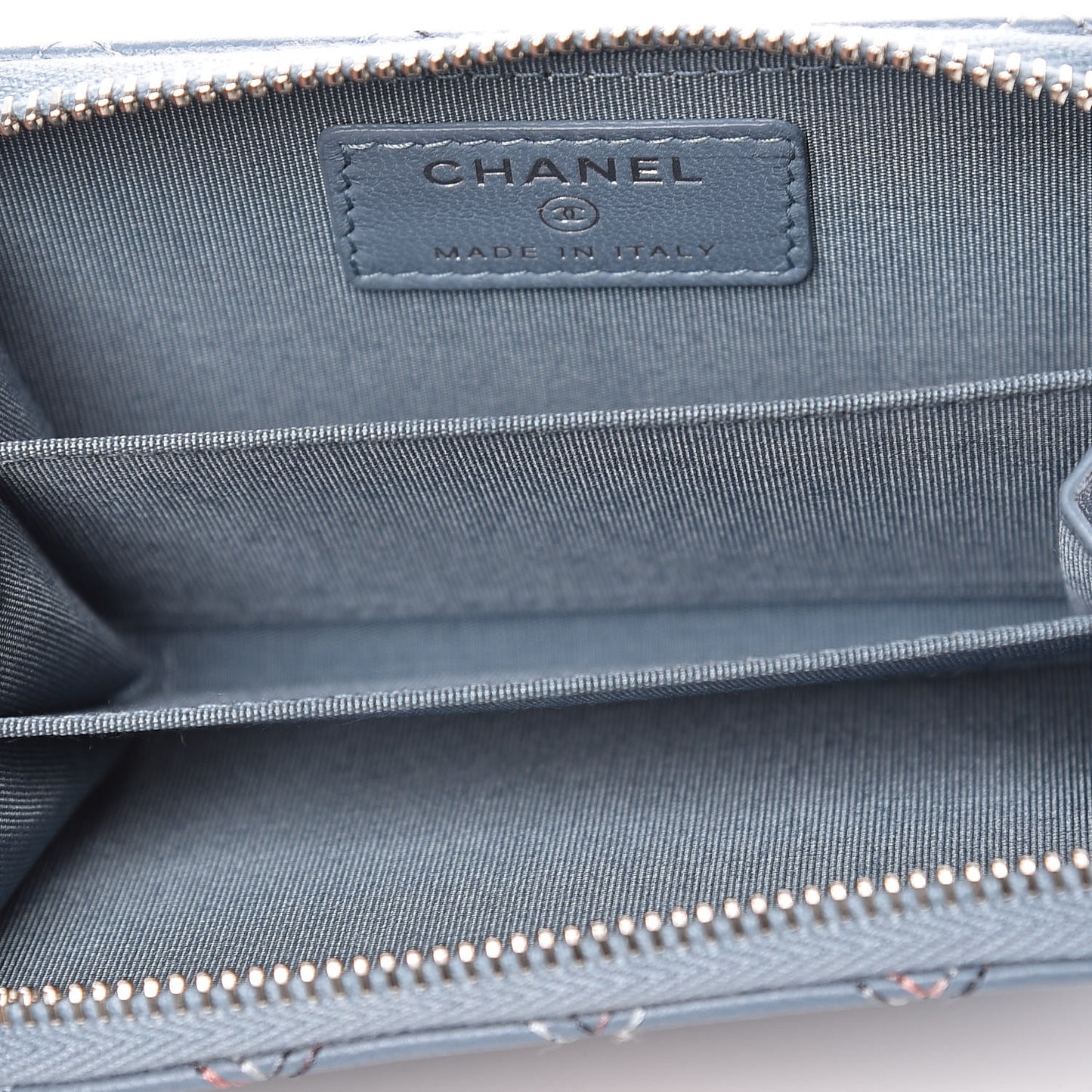 Lambskin Double Quilted Stitch Zip Coin Purse Light Blue
