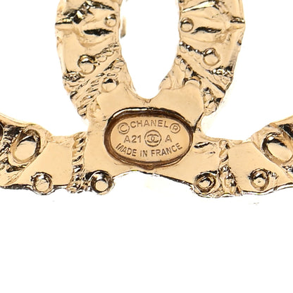 Chanel Metal Textured CC Earrings Gold 4 of 4
