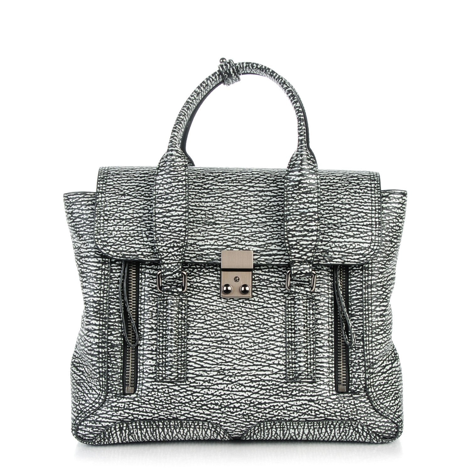 3.1 Phillip Lim 3.1 Calfskin Embossed Medium Pashli Satchel Black Cream 1 of 7