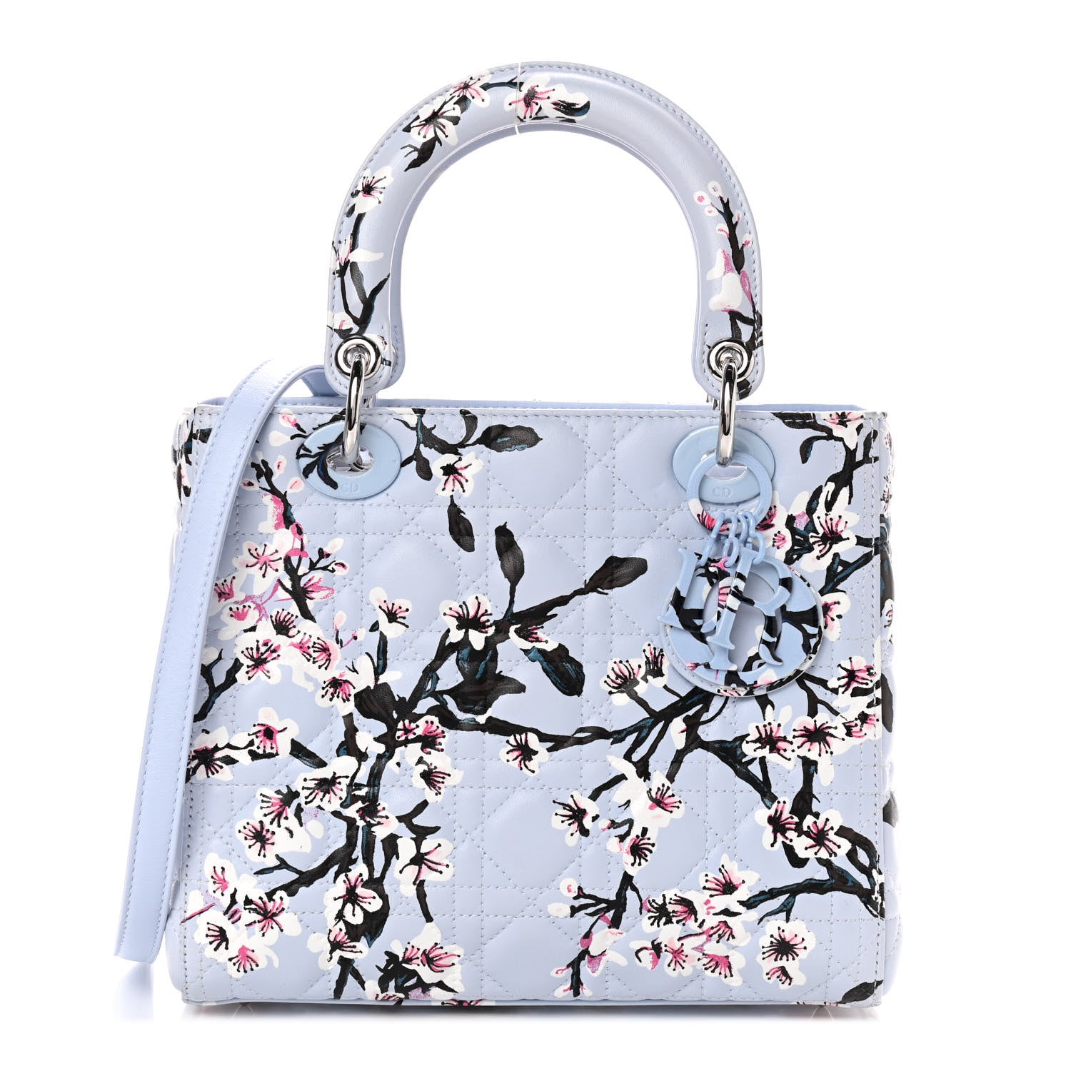 Christian Dior Lambskin Cannage Floral Printed Medium Lady Dior Light Blue 1 of 9