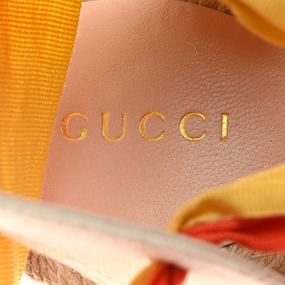 Gucci Canvas Ankle Wrap Interlocking G Platform 35/120mm Espadrille Wedges 36 Orange Yellow 7 of 9