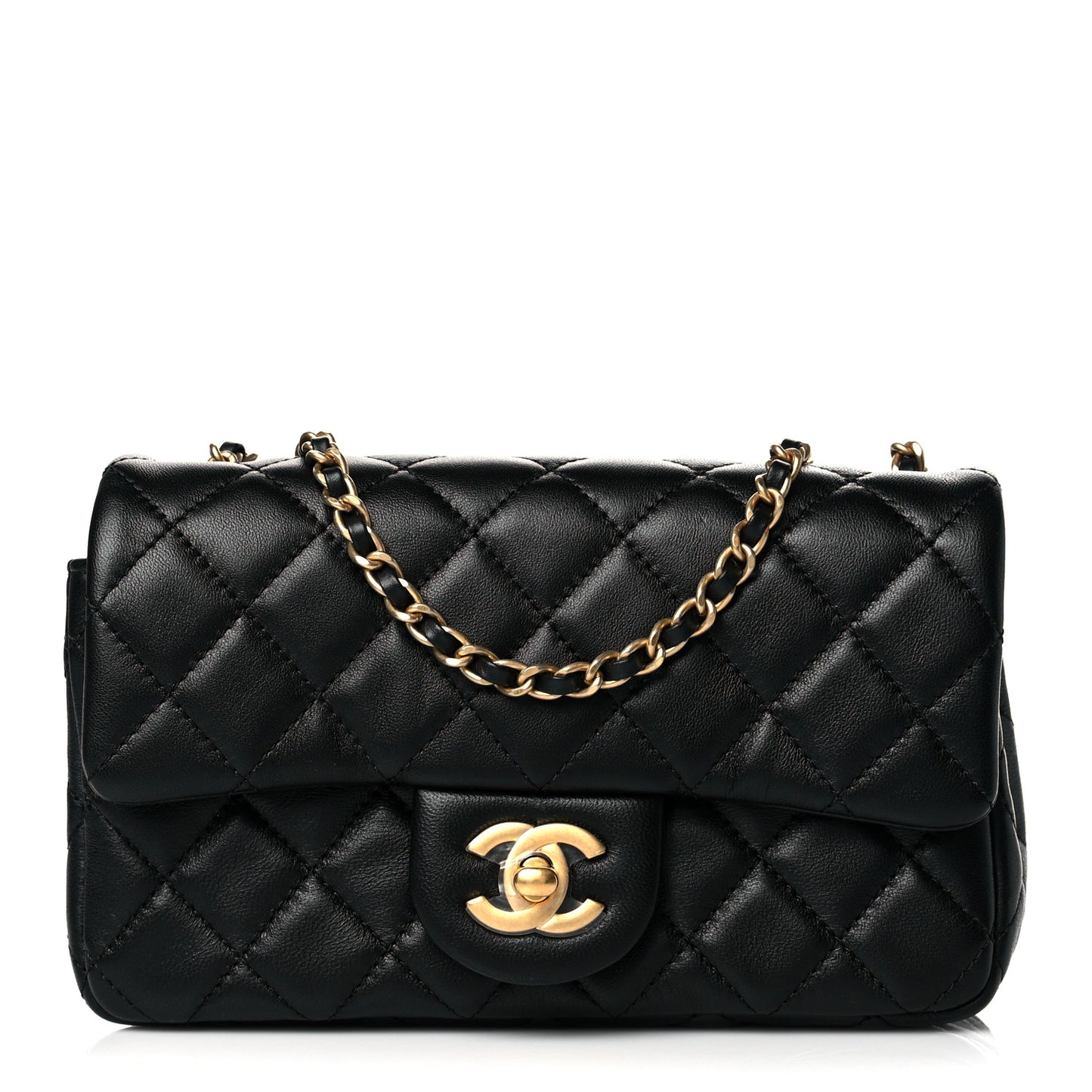Lambskin Quilted Mini Rectangular Pearl Crush Flap Black