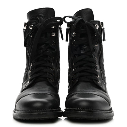 Chanel Calfskin Quilted Lace Up Combat Boots 36.5 Black 2 of 11