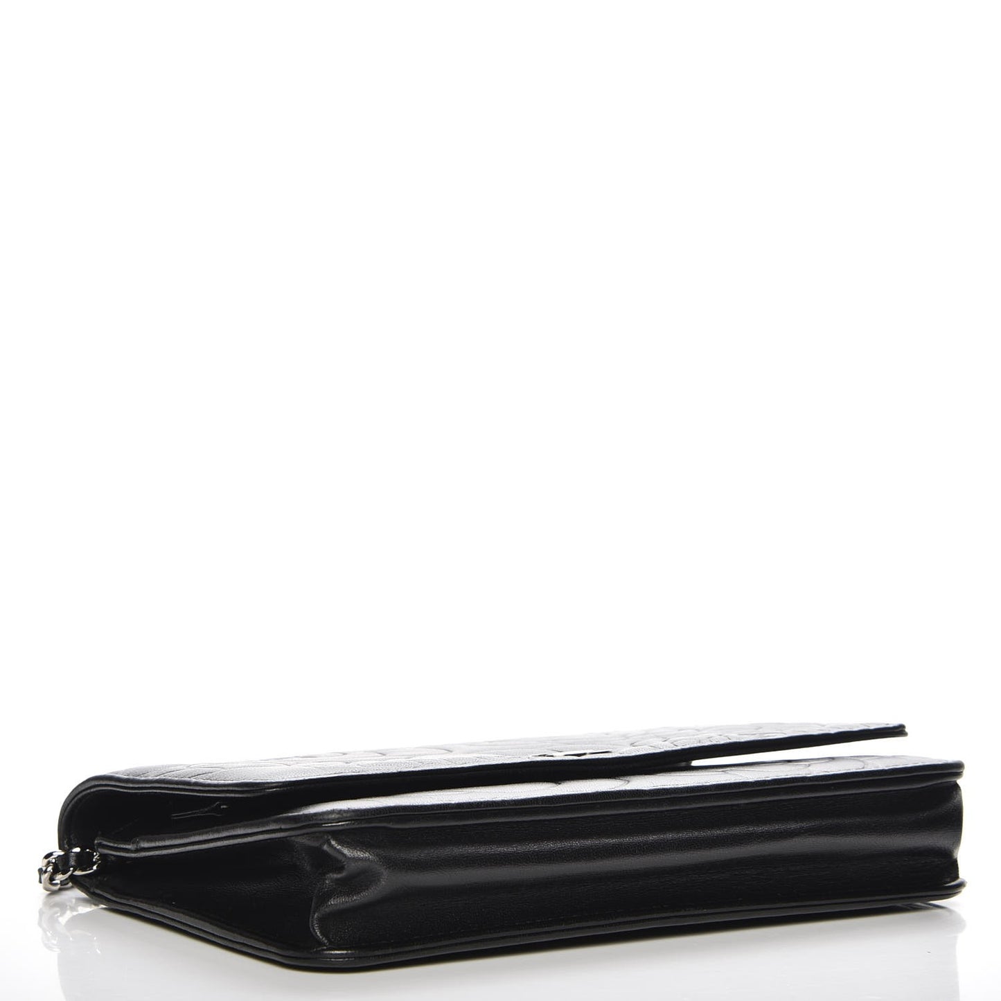 Lambskin Camellia Embossed Wallet On Chain WOC Black