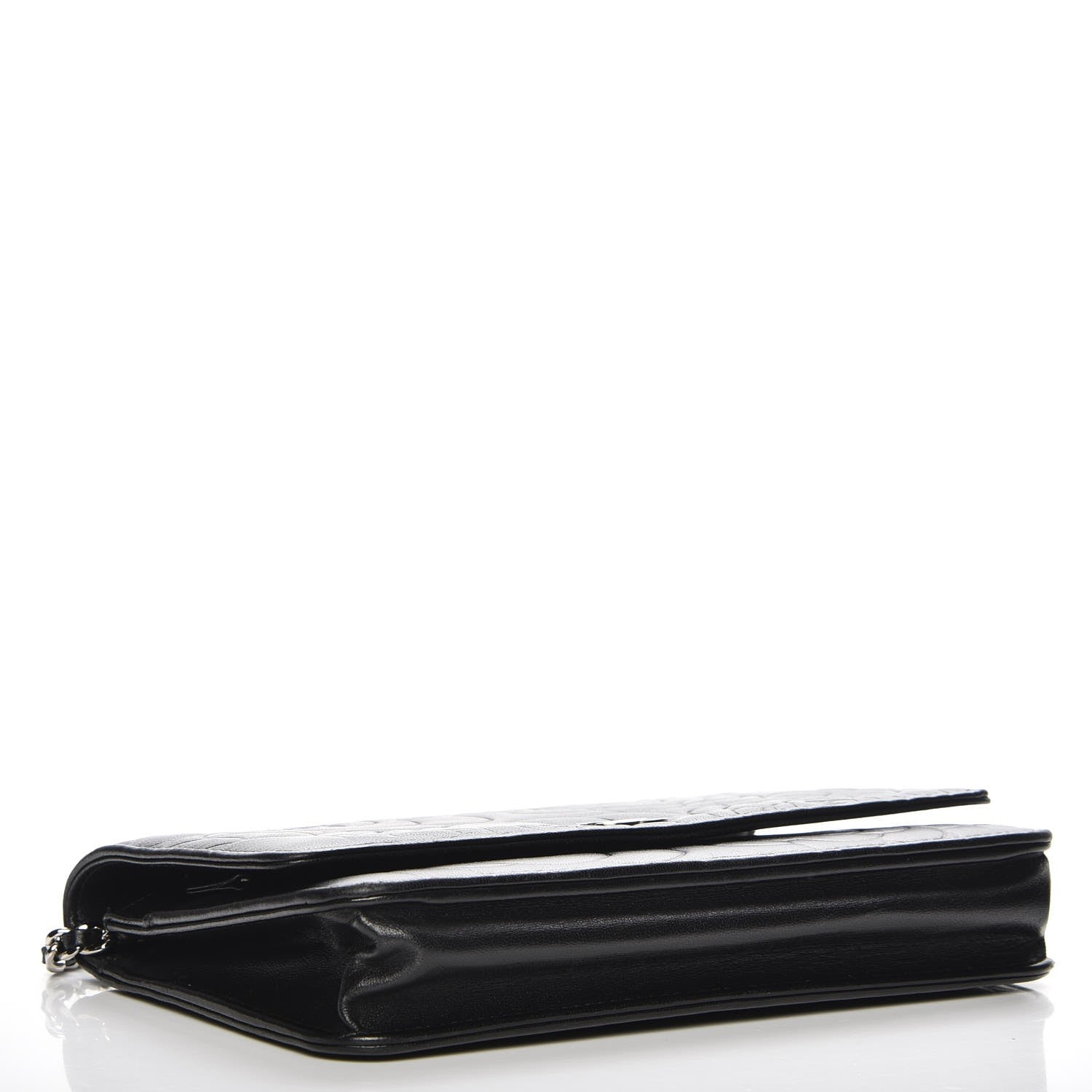 Chanel Lambskin Camellia Embossed Wallet On Chain WOC Black 4 of 8