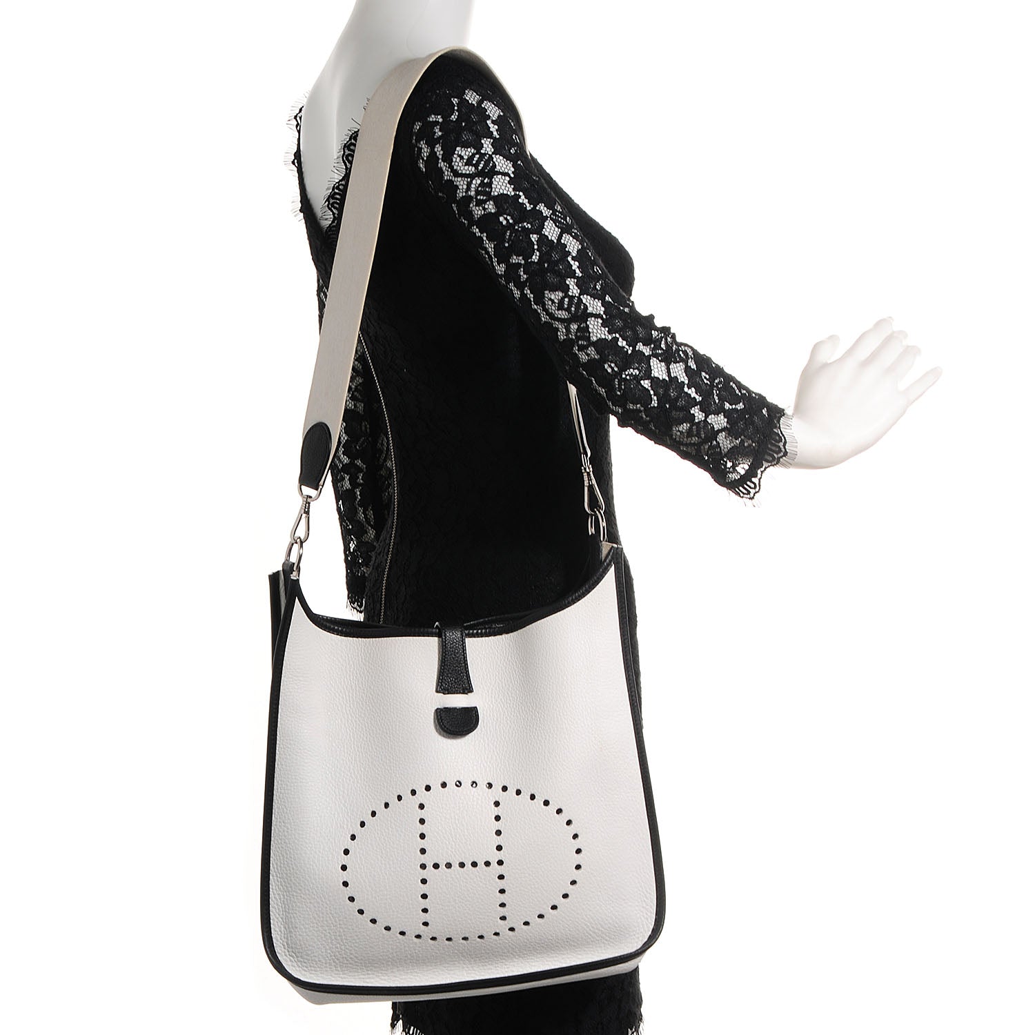 Hermes Taurillon Clemence Evelyne GM Blanc Noir 2 of 17