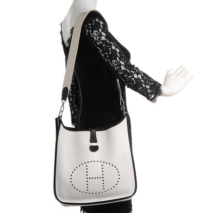 Hermes Taurillon Clemence Evelyne GM Blanc Noir 2 of 17