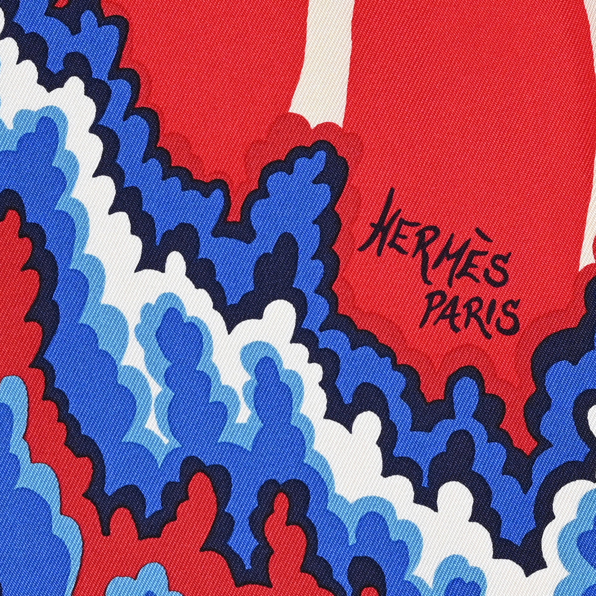 Silk Twill The Three Graces Scarf 90 White Rouge Bleu