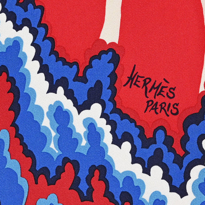 Hermes Silk Twill The Three Graces Scarf 90 White Rouge Bleu 2 of 3