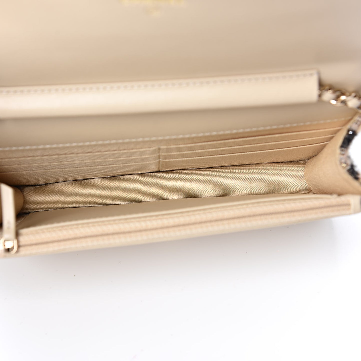 Tweed Shearling Quilted Wallet On Chain WOC and Coin Purse Beige Black