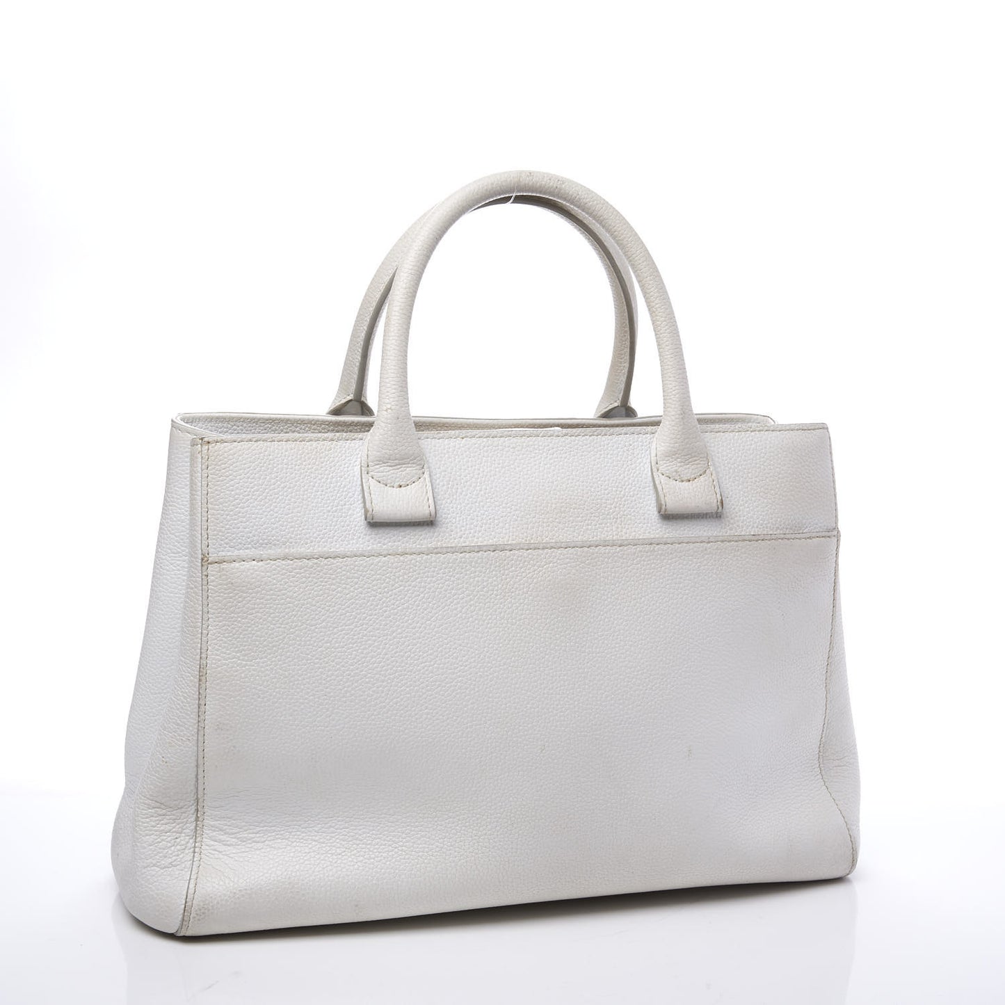 Grained Calfskin Small Neo Executive Shopper Tote White