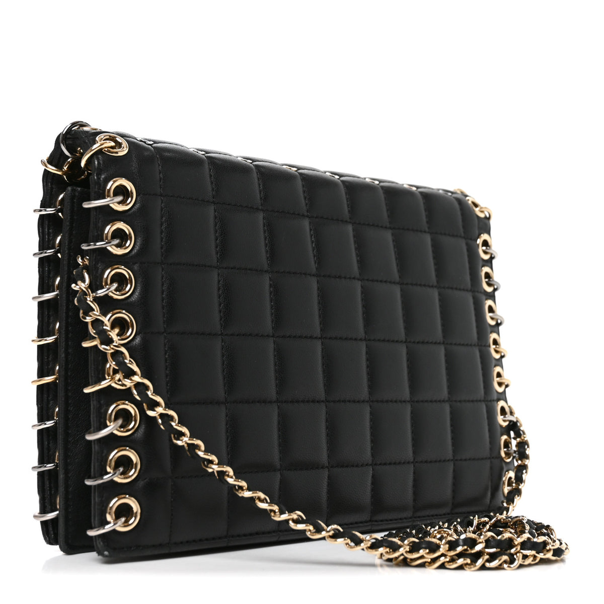 Chanel Lambskin Chocolate Bar Piercing CC Studded Small Chain Flap Bag Black 2 of 9