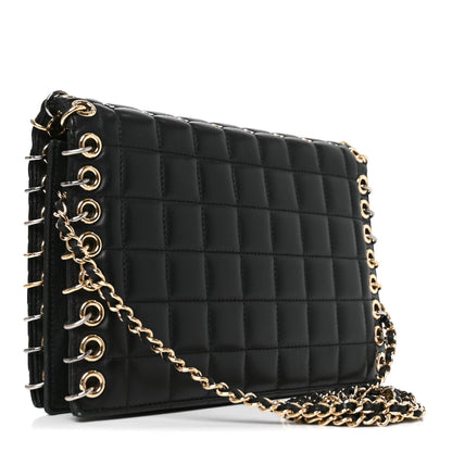 Chanel Lambskin Chocolate Bar Piercing CC Studded Small Chain Flap Bag Black 2 of 9