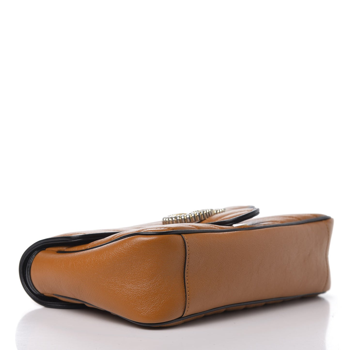 Vintage Effect Calfskin Matelasse Diagonal Small Torchon GG Marmont Shoulder Bag Cognac Black