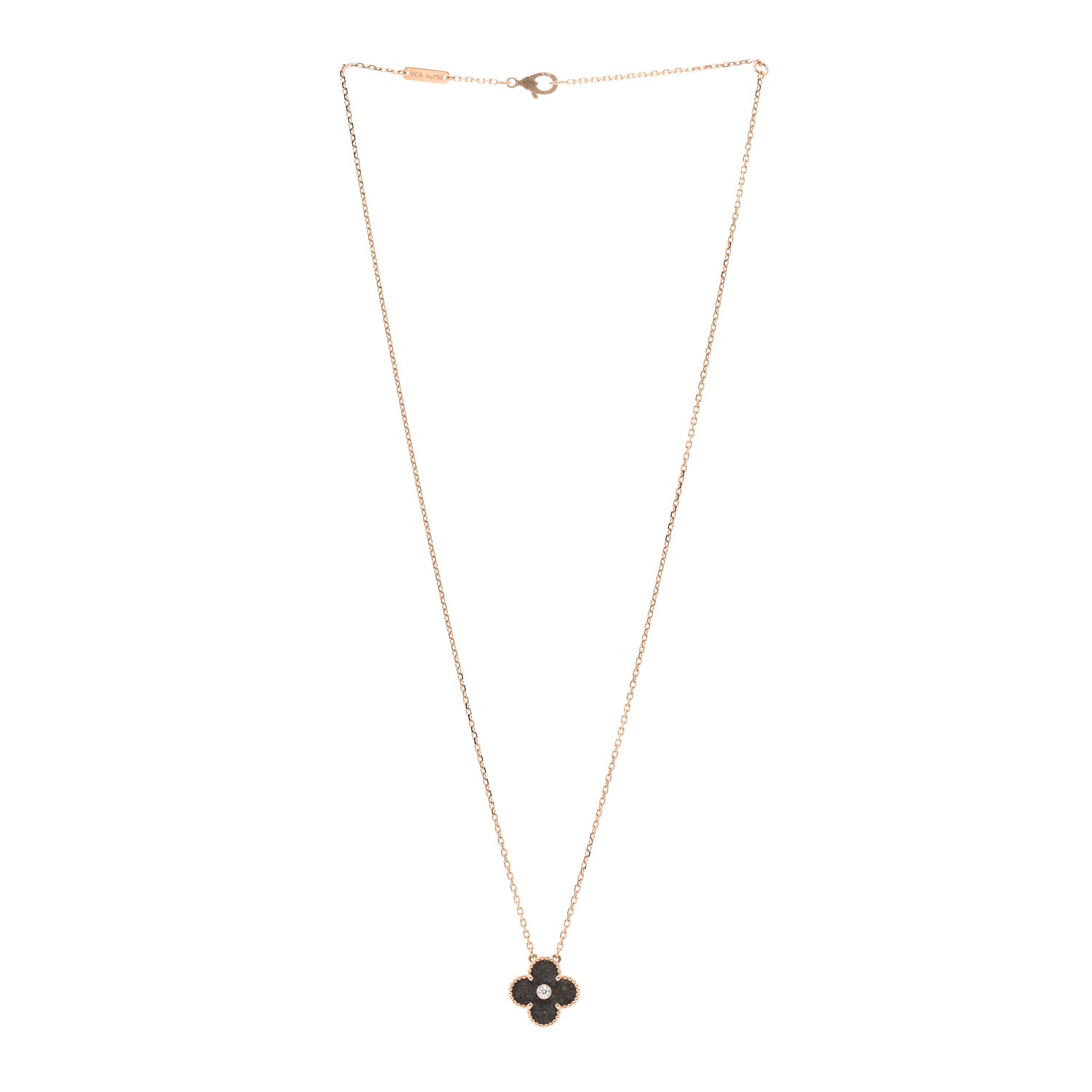 Van Cleef & Arpels 18K Rose Gold Diamond Silver Obsidian Vintage Alhambra Pendant Necklace 4 of 7
