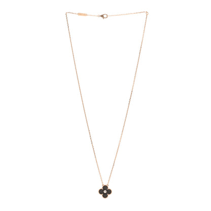 Van Cleef & Arpels 18K Rose Gold Diamond Silver Obsidian Vintage Alhambra Pendant Necklace 4 of 7