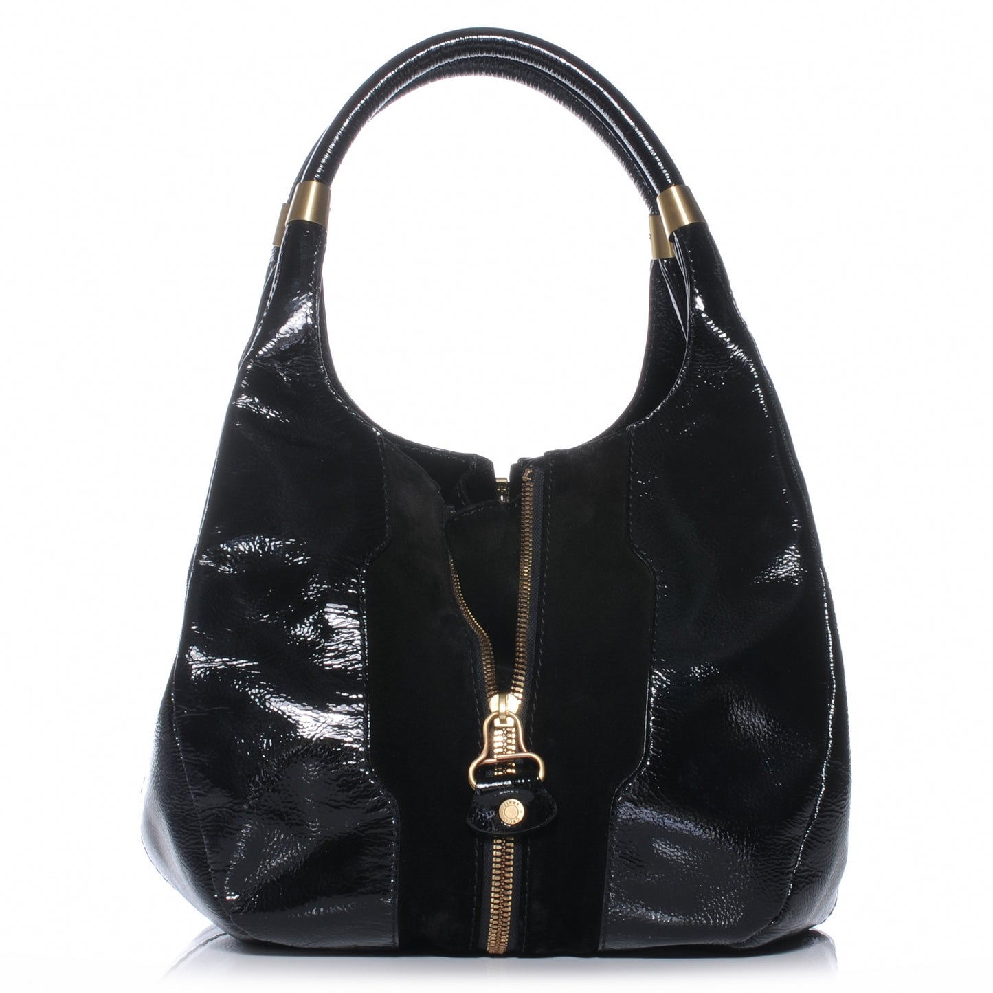 Liquid Patent Suede Medium Mandah Shoulder Bag Black