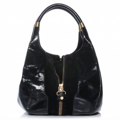 Jimmy Choo Liquid Patent Suede Medium Mandah Shoulder Bag Black 1 of 7
