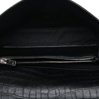Saint Laurent Calfskin Crocodile Embossed Monogram Large College Satchel Black 9 of 11