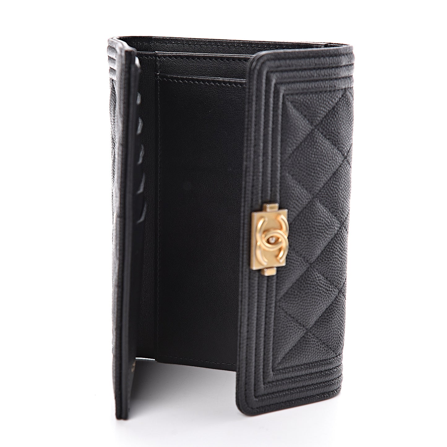 Caviar Quilted Medium Boy Flap Wallet Black