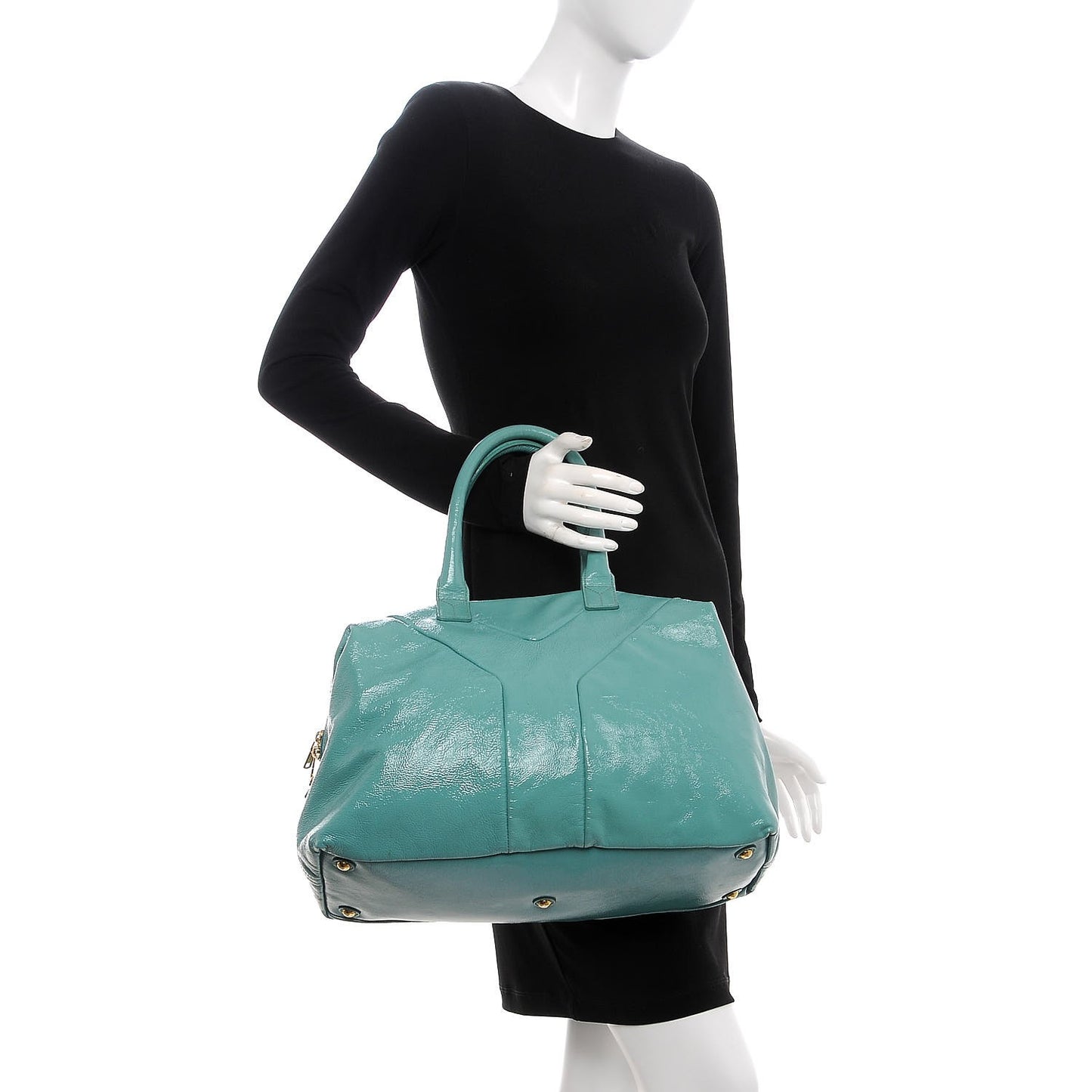 Patent Calfskin Medium Easy Sac Turquoise